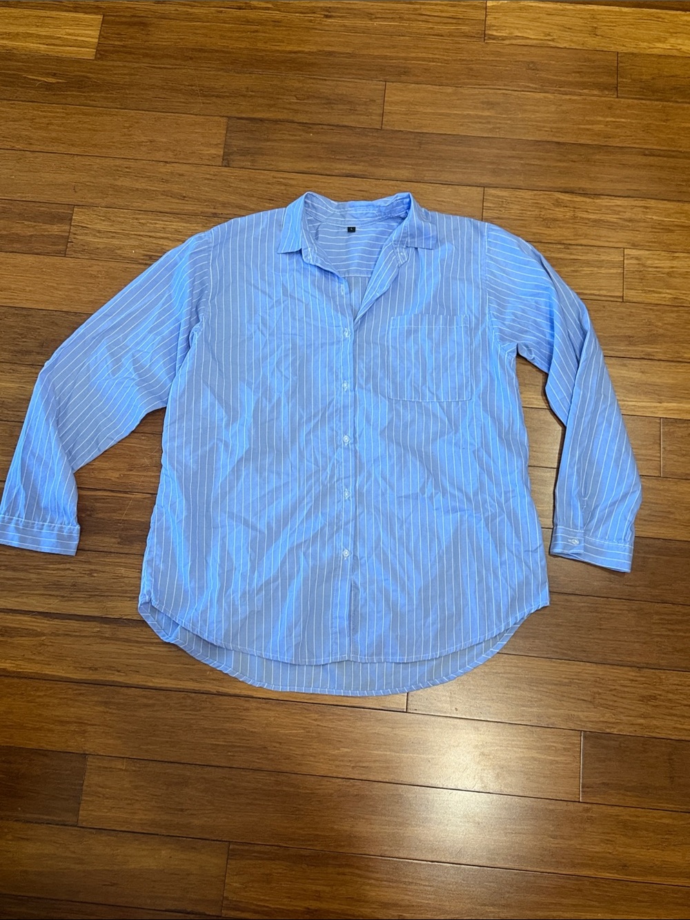 Light Blue Striped Women's Button-Down Shirt L